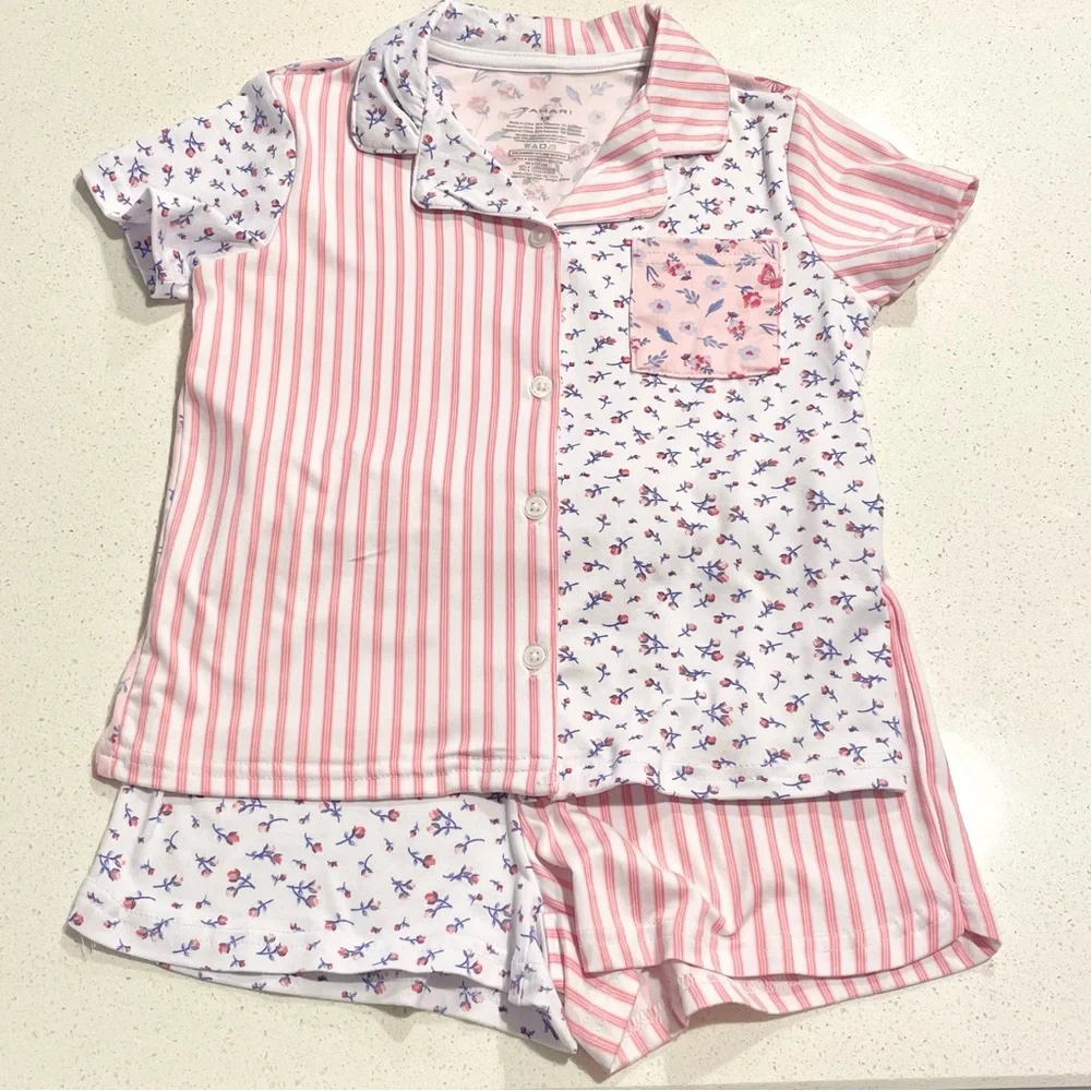 Tahari Pink & White Striped Floral Pajamas